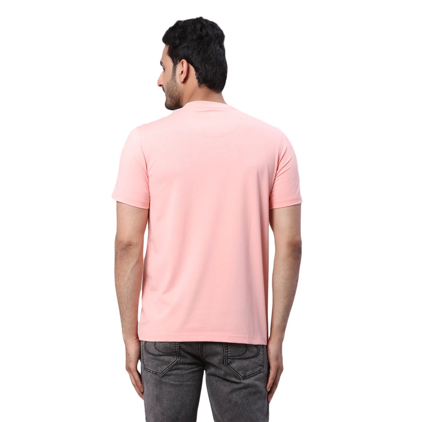 Park Avenue Men Black Print Slim Fit Cotton Blend Fold Neck T-Shirt