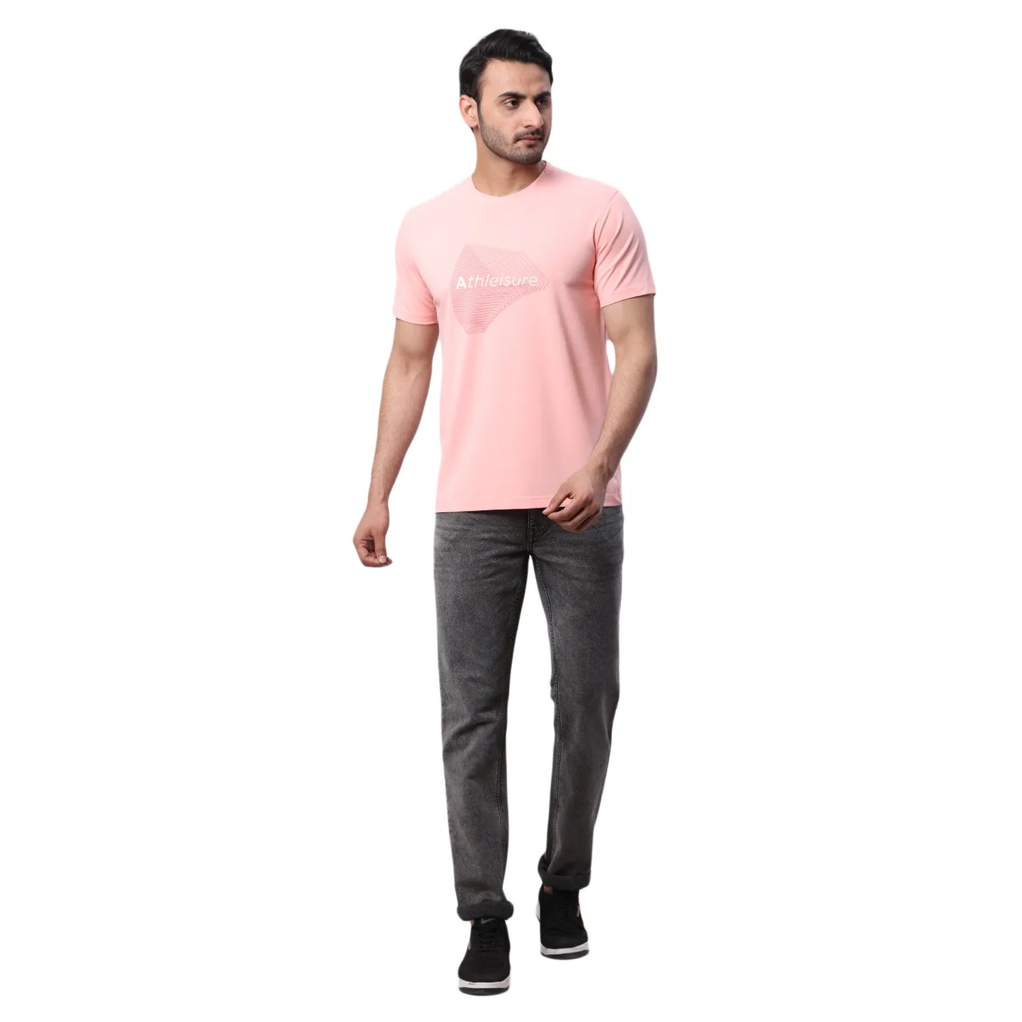 Park Avenue Men Black Print Slim Fit Cotton Blend Fold Neck T-Shirt