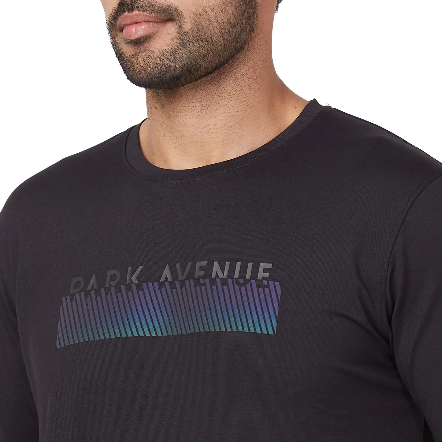 Park Avenue Men Blue Print Slim Fit Cotton Blend Fold Neck T-Shirt