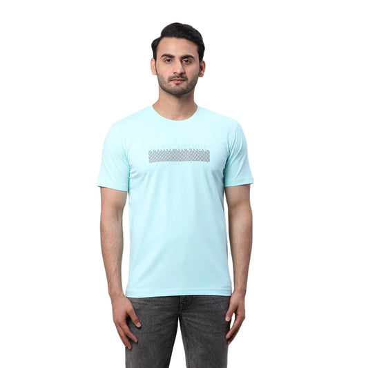 Park Avenue Men Yellow Print Slim Fit Cotton Blend Fold Neck T-Shirt