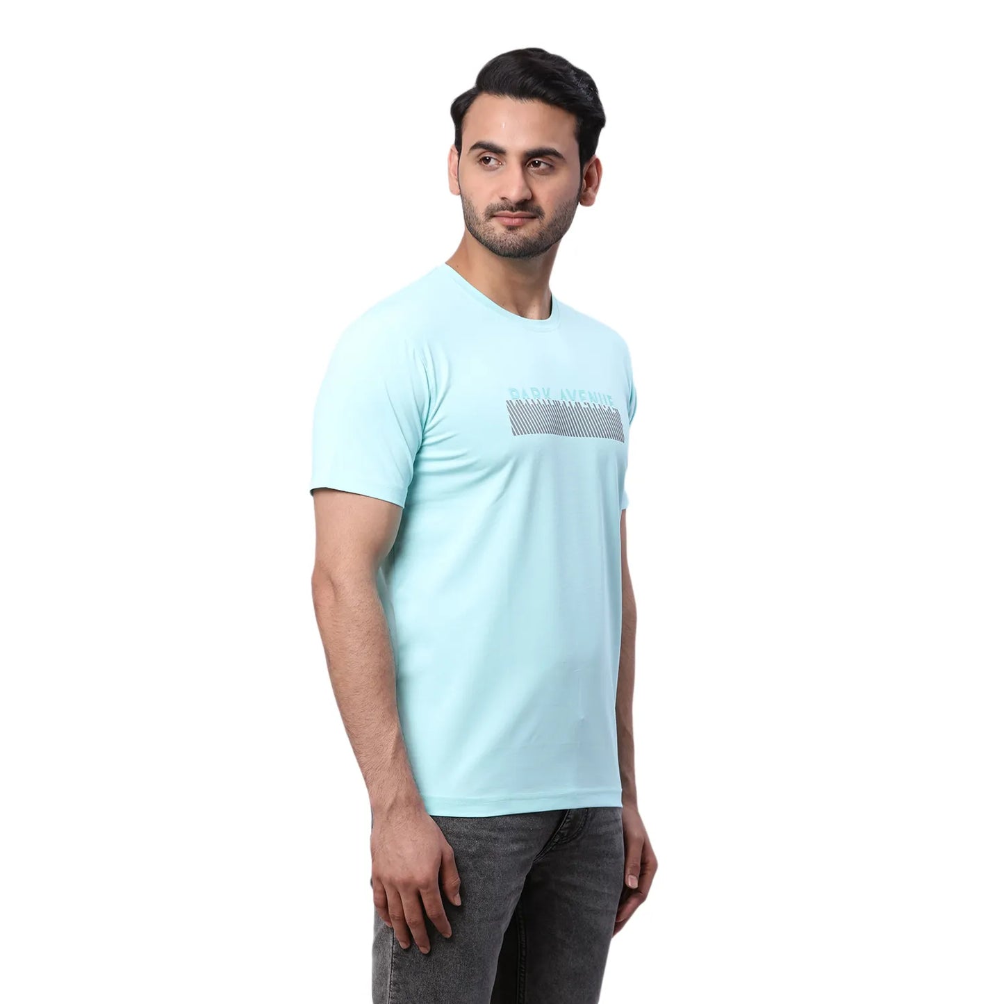 Park Avenue Men Yellow Print Slim Fit Cotton Blend Fold Neck T-Shirt