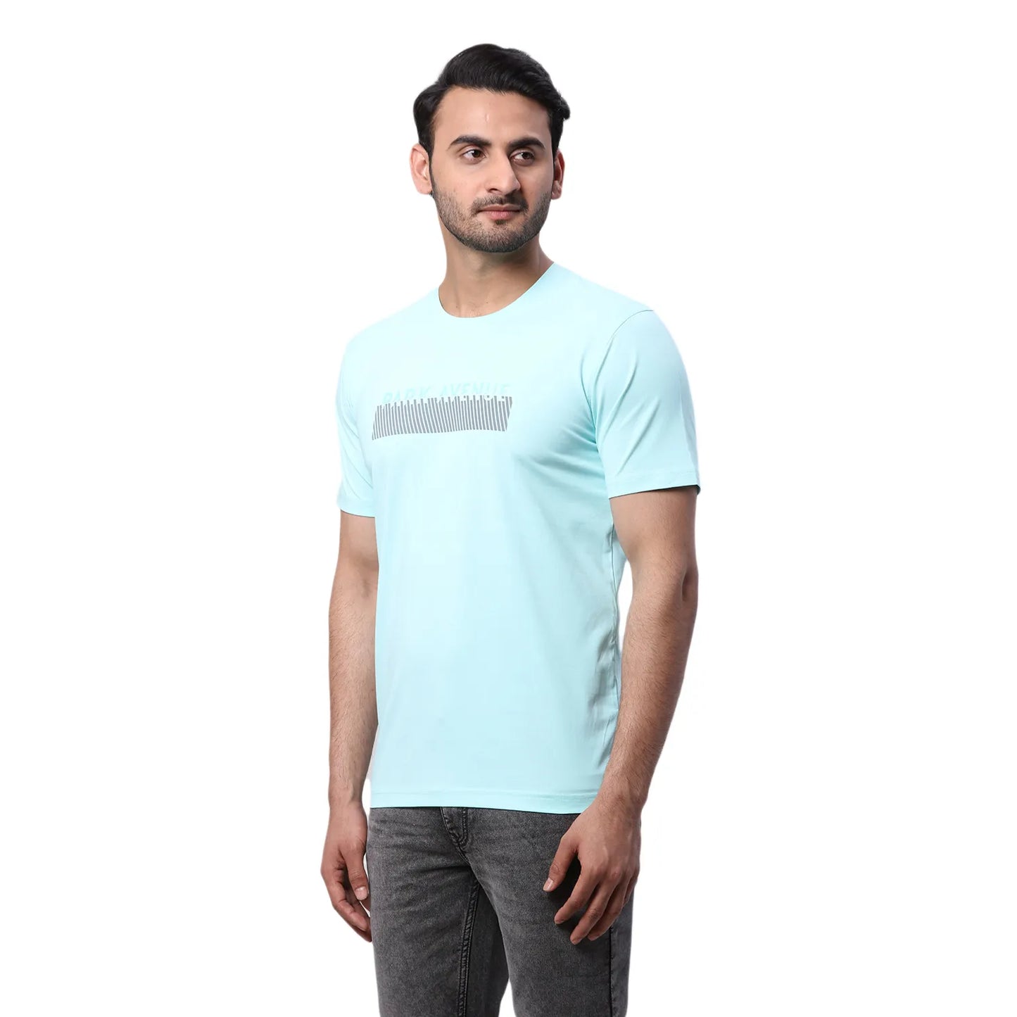 Park Avenue Men Yellow Print Slim Fit Cotton Blend Fold Neck T-Shirt