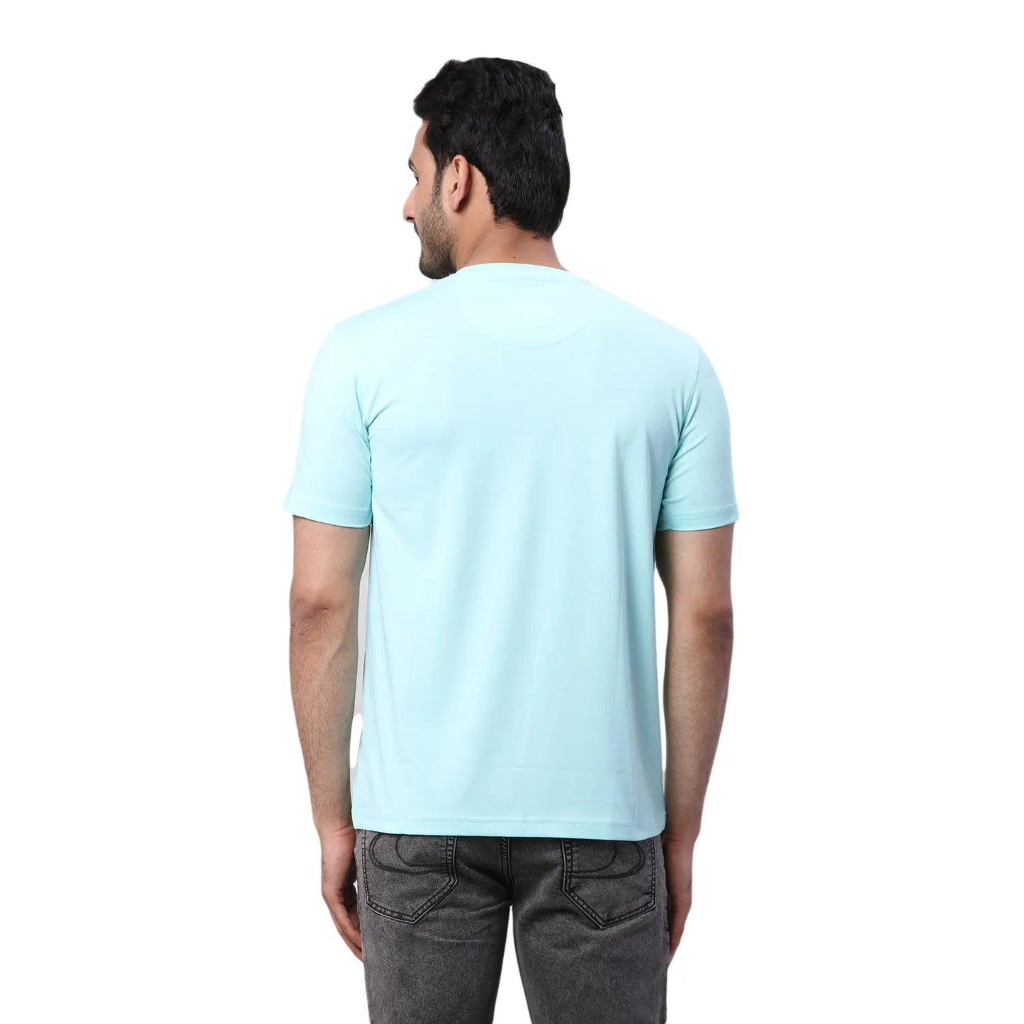 Park Avenue Men Yellow Print Slim Fit Cotton Blend Fold Neck T-Shirt