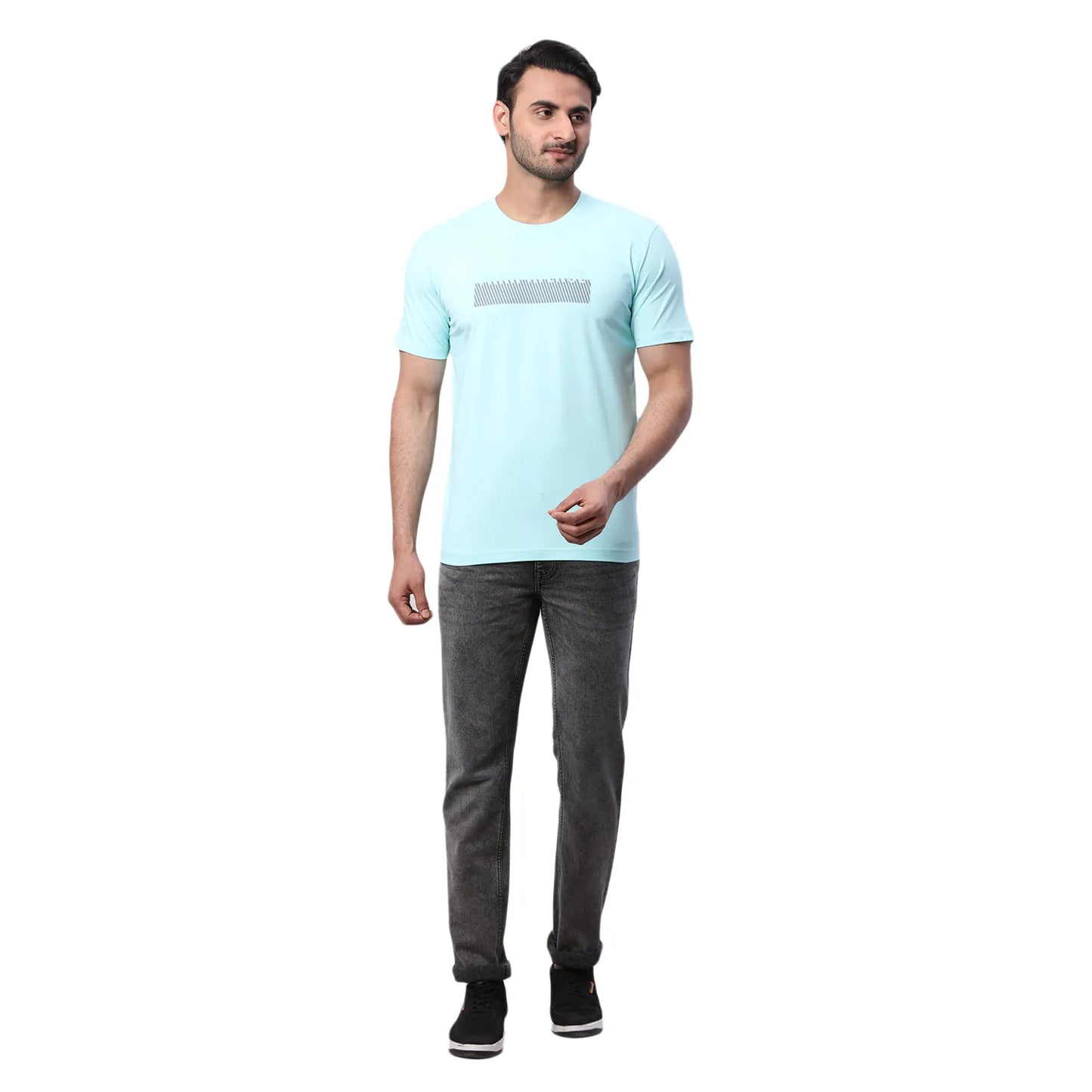 Park Avenue Men Yellow Print Slim Fit Cotton Blend Fold Neck T-Shirt