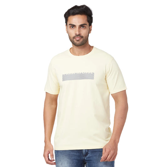 Park Avenue Men Blue Print Slim Fit Cotton Blend Fold Neck T-Shirt