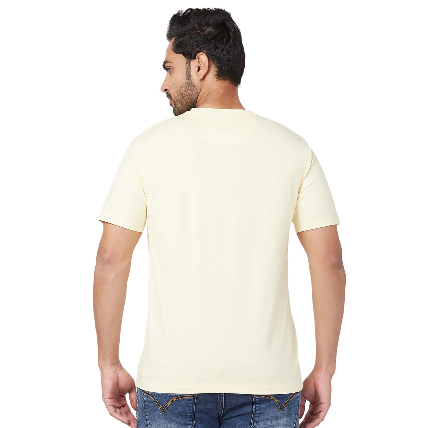 Park Avenue Men Blue Print Slim Fit Cotton Blend Fold Neck T-Shirt