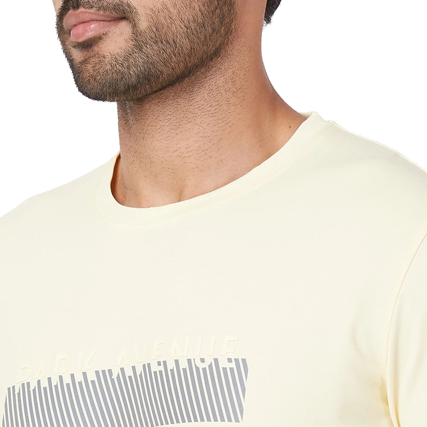 Park Avenue Men Blue Print Slim Fit Cotton Blend Fold Neck T-Shirt