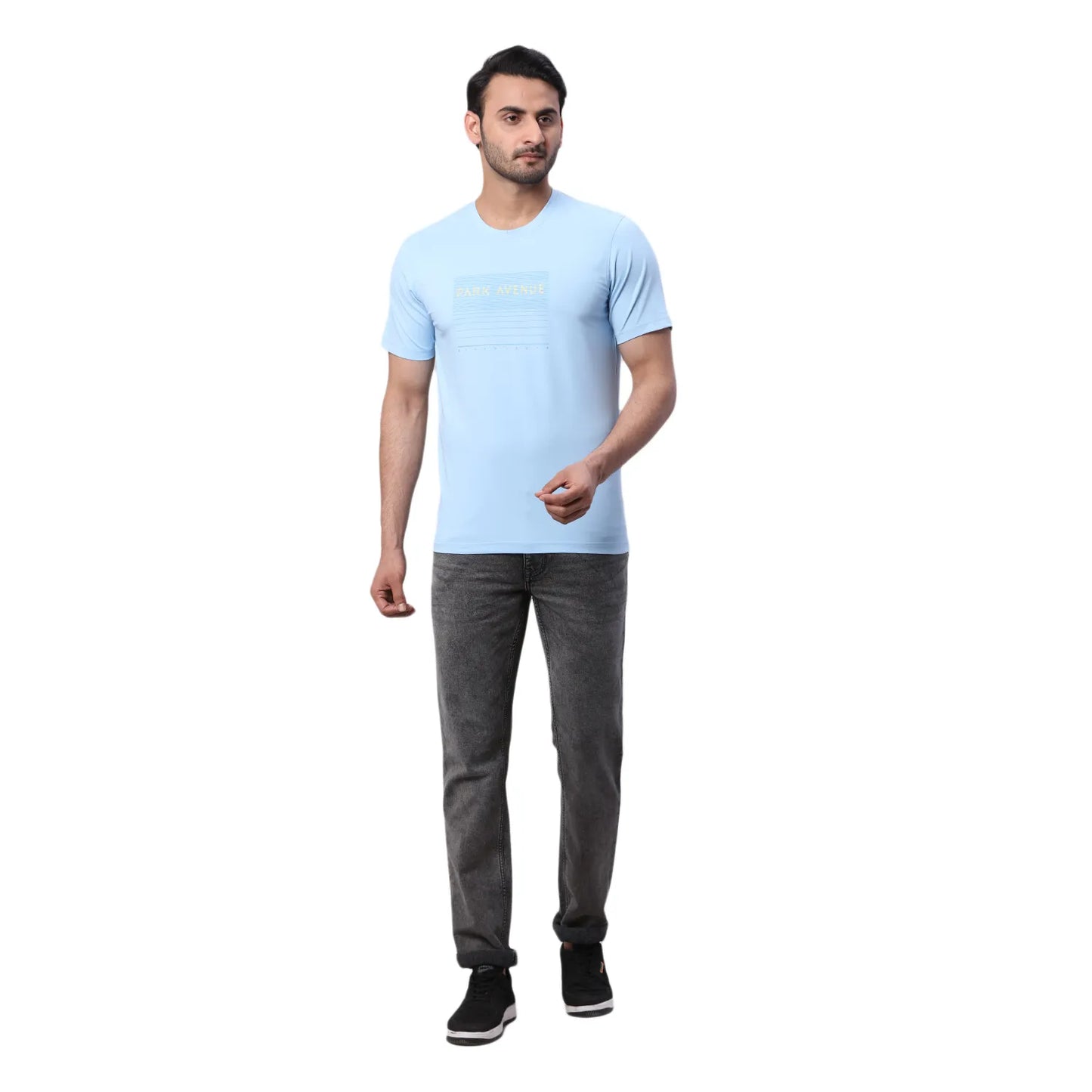 Park Avenue Men Blue Solid Slim Fit Cotton Blend Round Neck T-Shirt