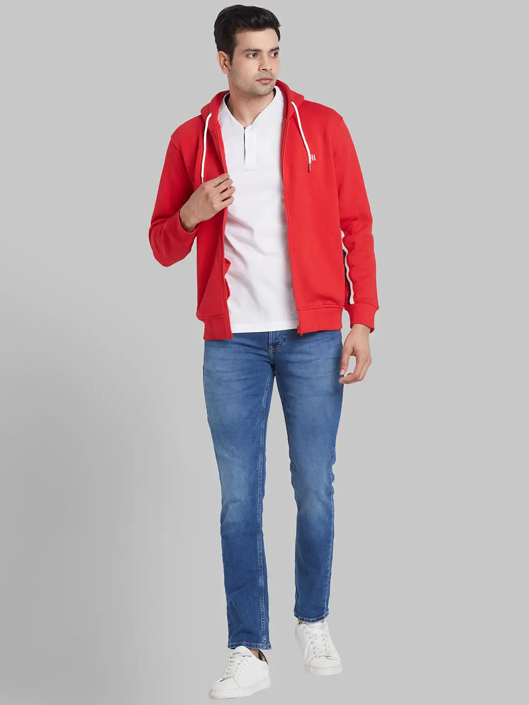 Raymond Men White Solid Regular Fit Cotton Blend Sweatshirt