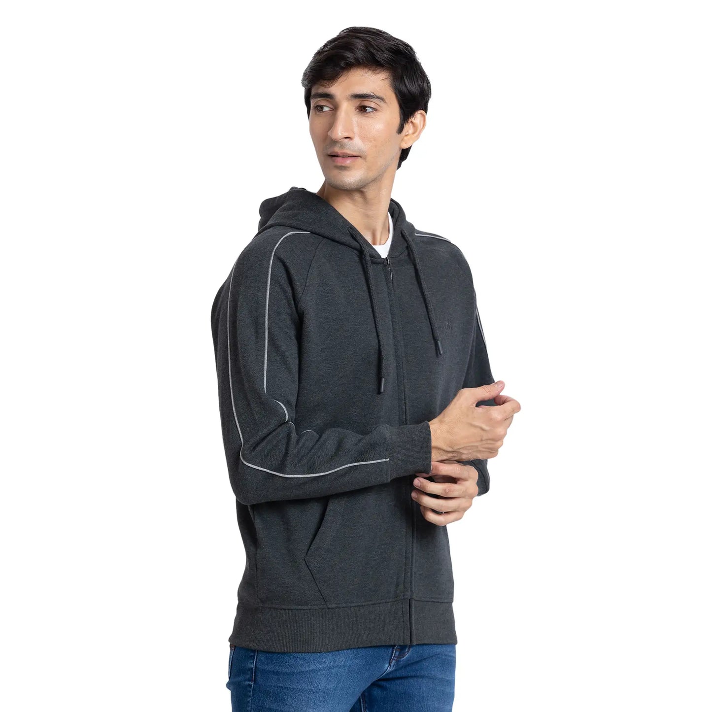 Raymond Men Green Solid Regular Fit Cotton Blend Sweatshirt