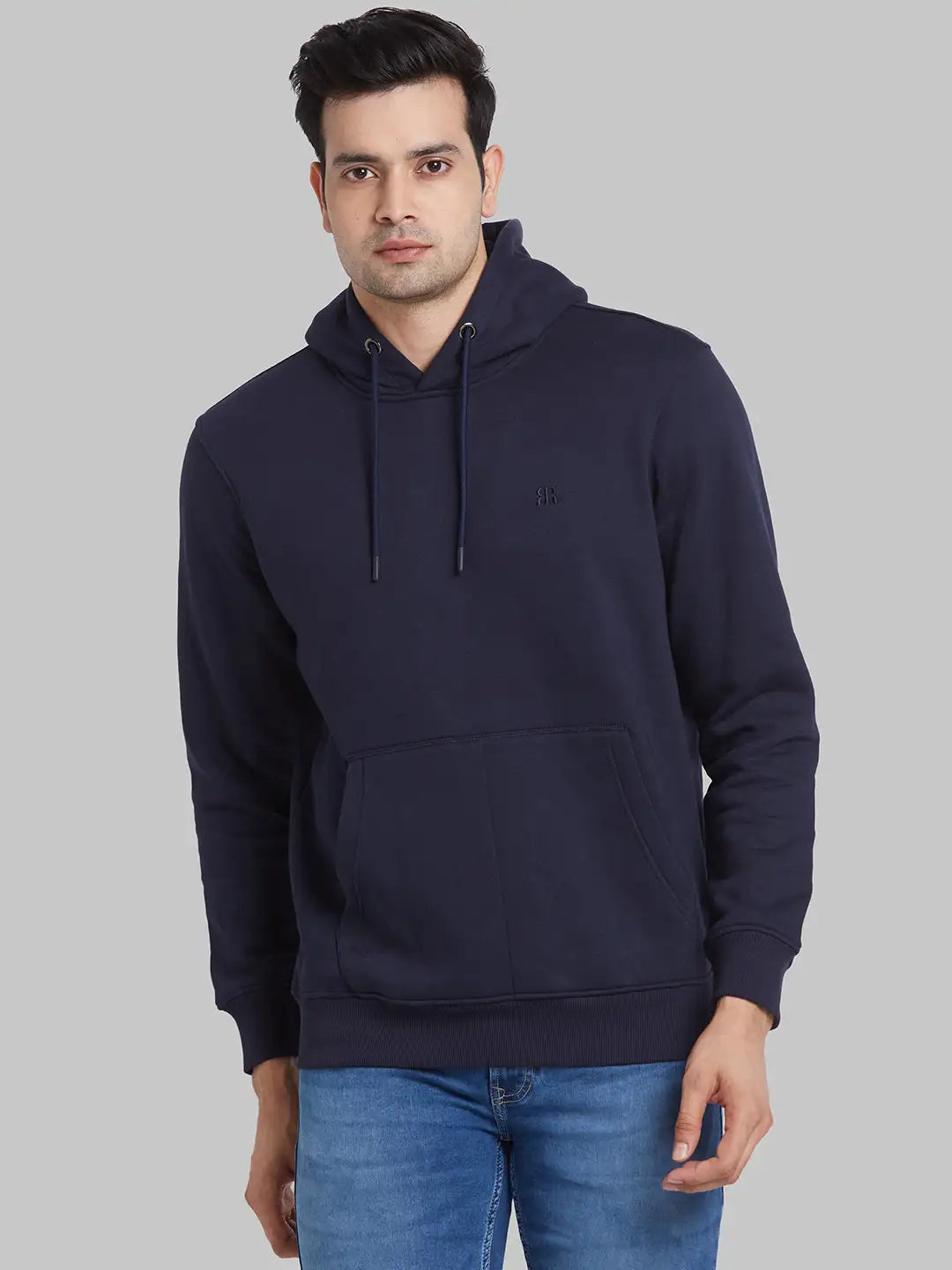 Raymond Men Black Solid Regular Fit Cotton Blend Sweatshirt