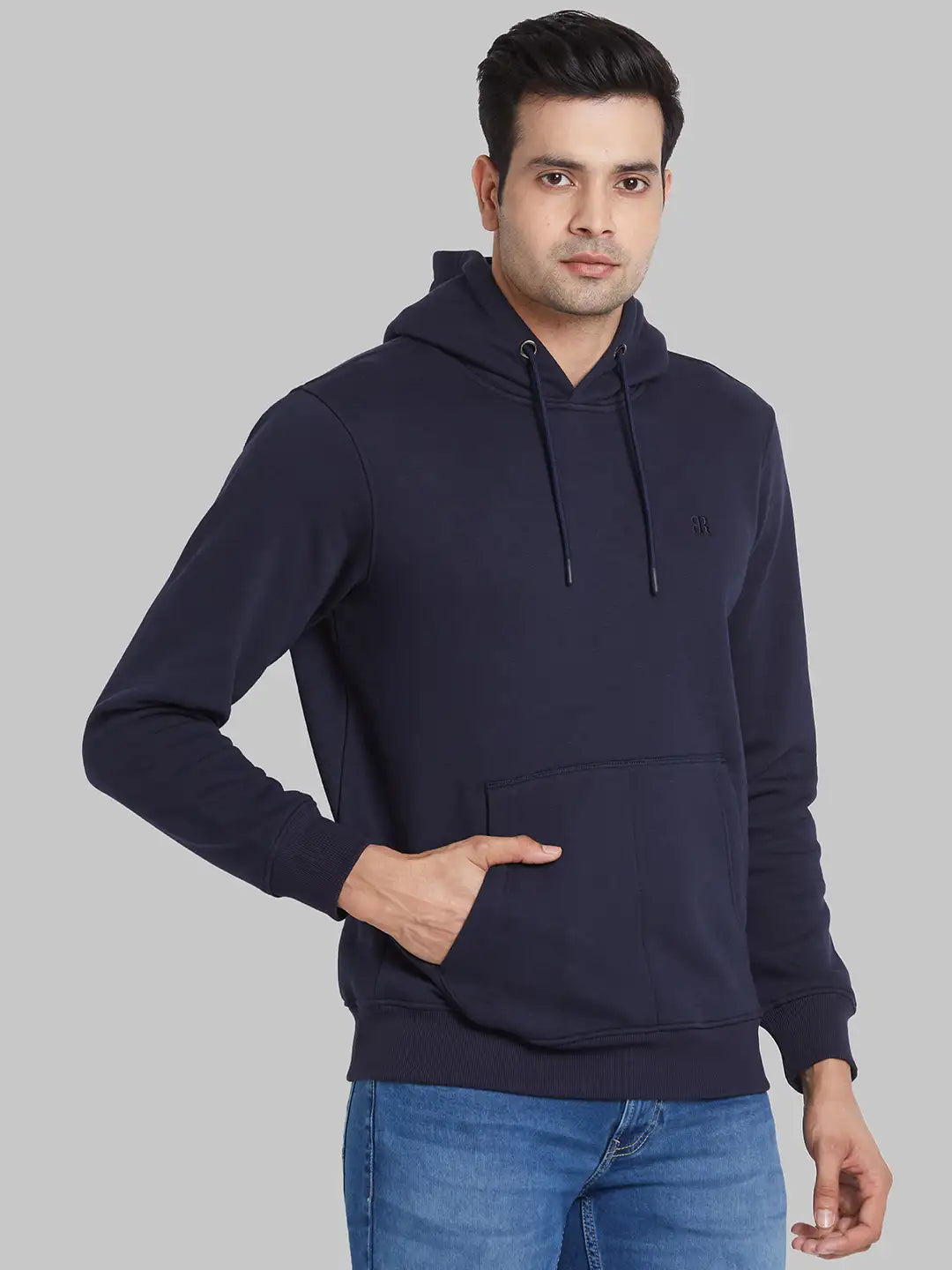 Raymond Men Black Solid Regular Fit Cotton Blend Sweatshirt