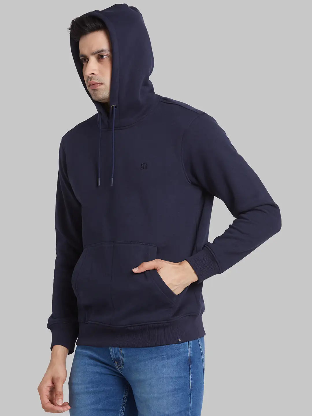 Raymond Men Black Solid Regular Fit Cotton Blend Sweatshirt