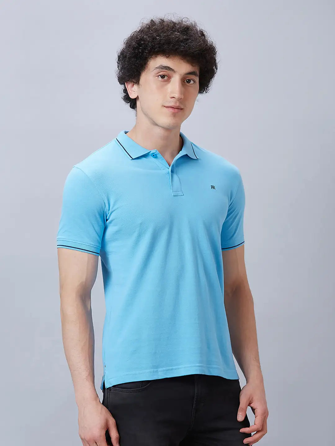 Raymond Men Blue Solid Contemporary Fit Cotton T Shirt MyRaymond
