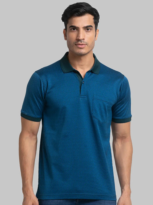 Men Regular Fit Blue T-Shirt & Polo