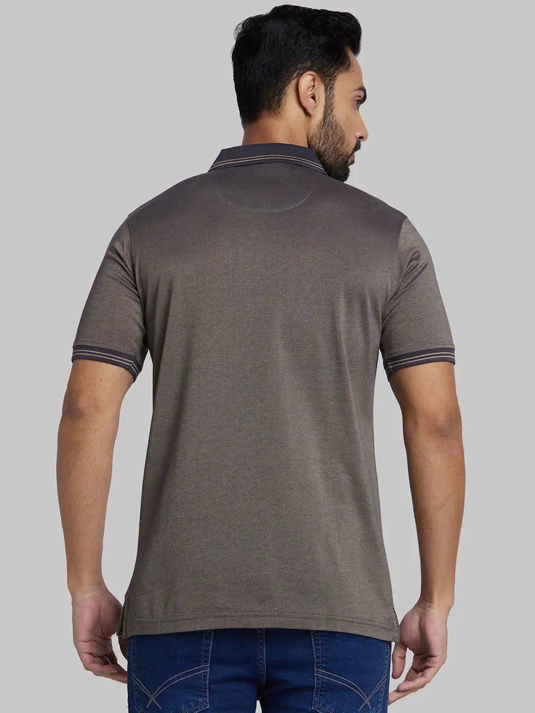 Raymond Men Blue Jacquard Contemporary Fit Cotton T-Shirt