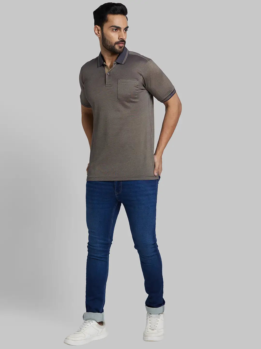 Raymond Men Blue Jacquard Contemporary Fit Cotton T-Shirt