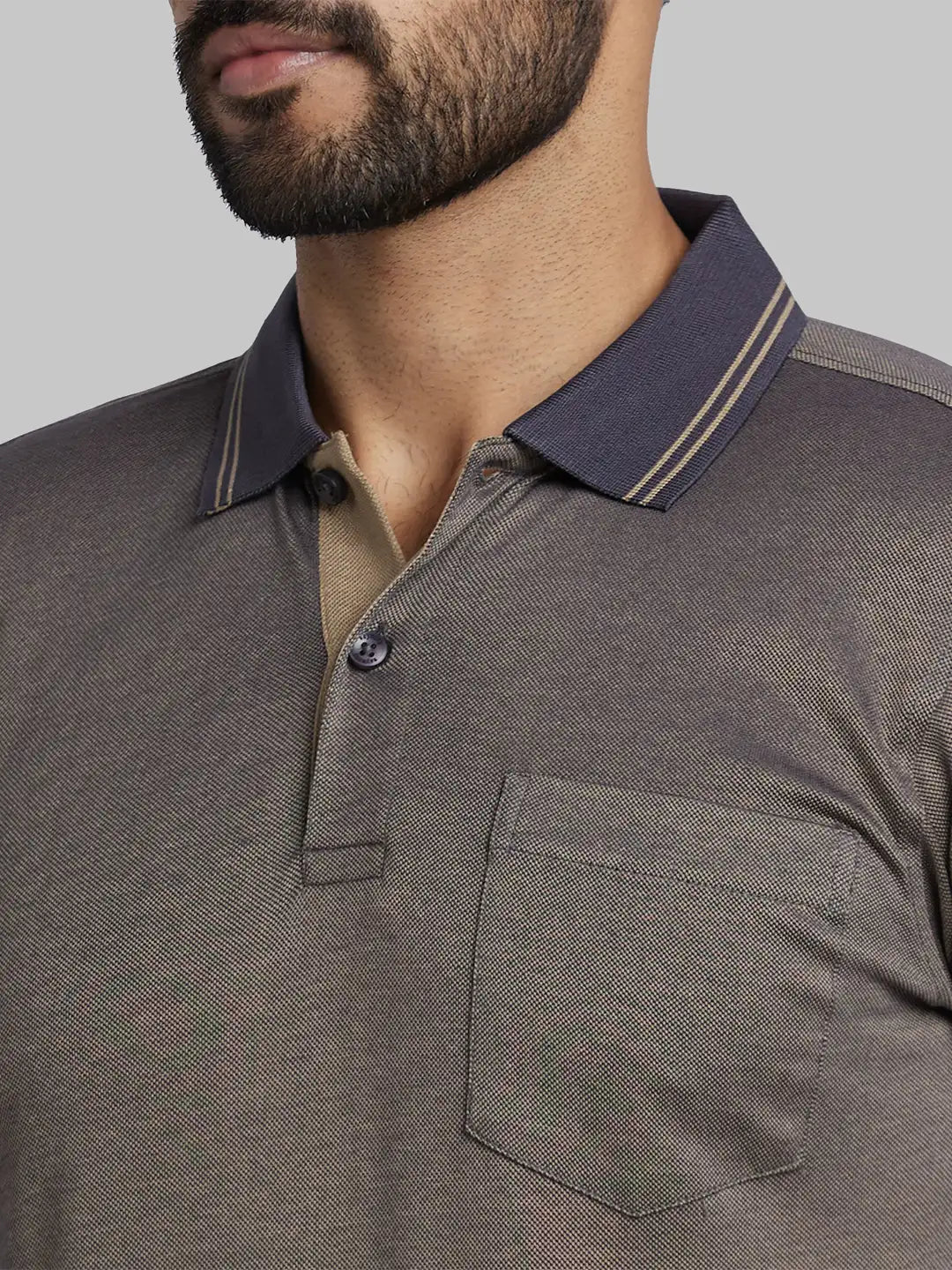 Raymond Men Blue Jacquard Contemporary Fit Cotton T-Shirt