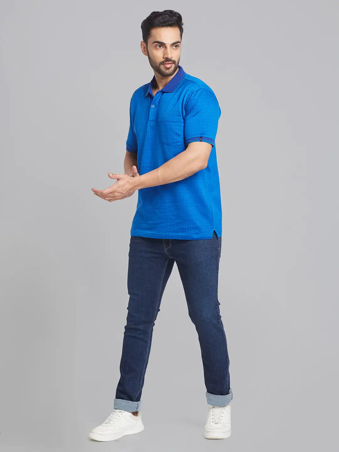 Raymond Men Brown Jacquard Contemporary Fit Cotton T-Shirt