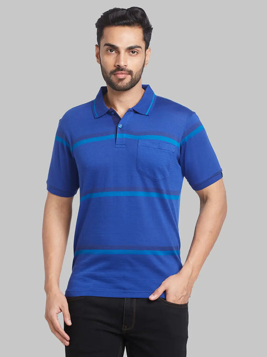 Raymond Men Blue Print Contemporary Fit Cotton T-Shirt