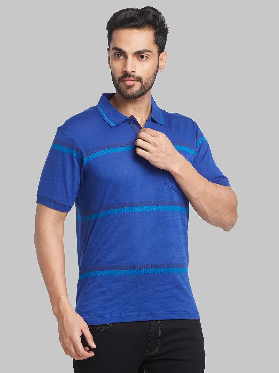 Raymond Men Blue Print Contemporary Fit Cotton T-Shirt