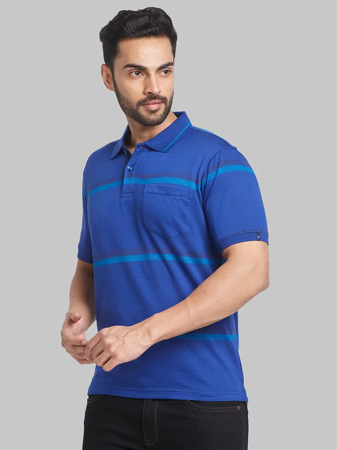 Raymond Men Blue Print Contemporary Fit Cotton T-Shirt