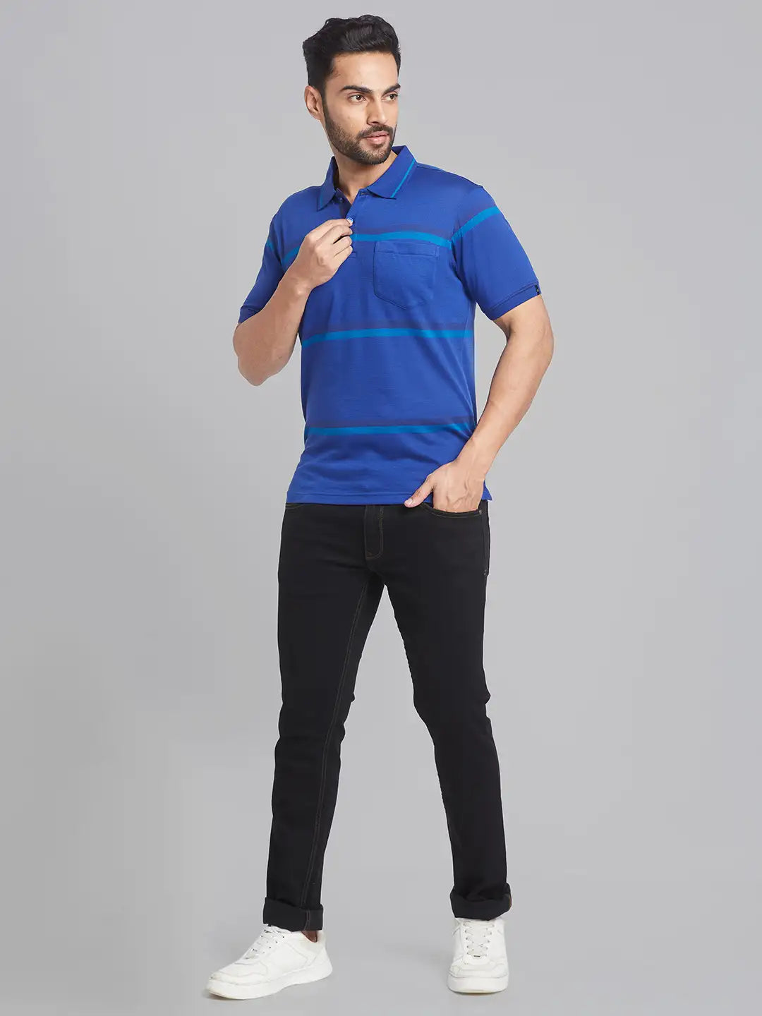 Raymond Men Blue Print Contemporary Fit Cotton T-Shirt