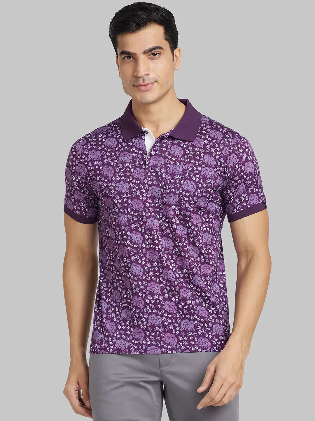 Men Grey Contemporary Fit Print Cotton T-Shirt