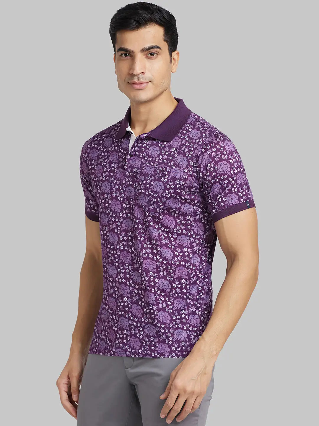 Men Grey Contemporary Fit Print Cotton T-Shirt