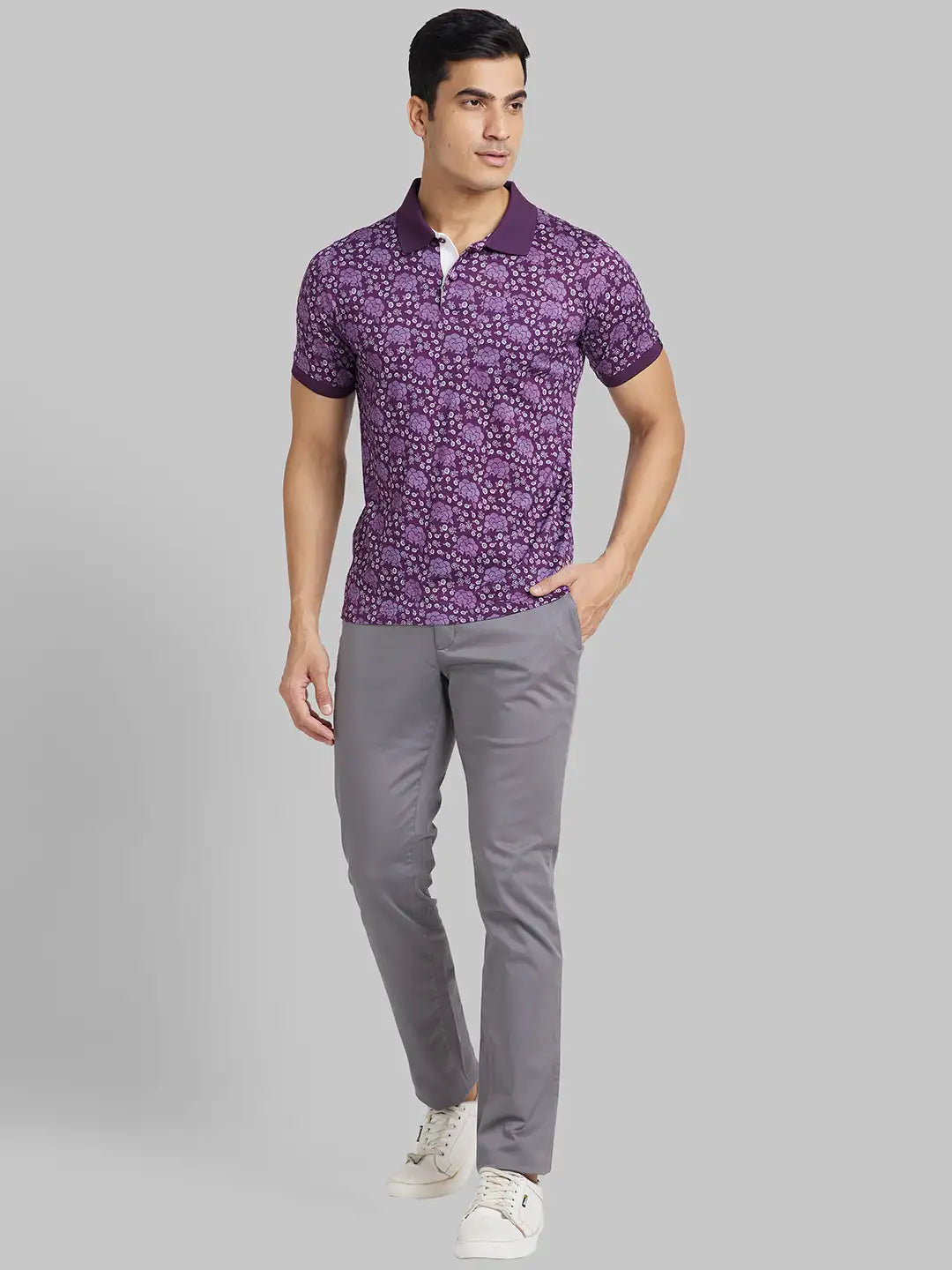 Men Grey Contemporary Fit Print Cotton T-Shirt