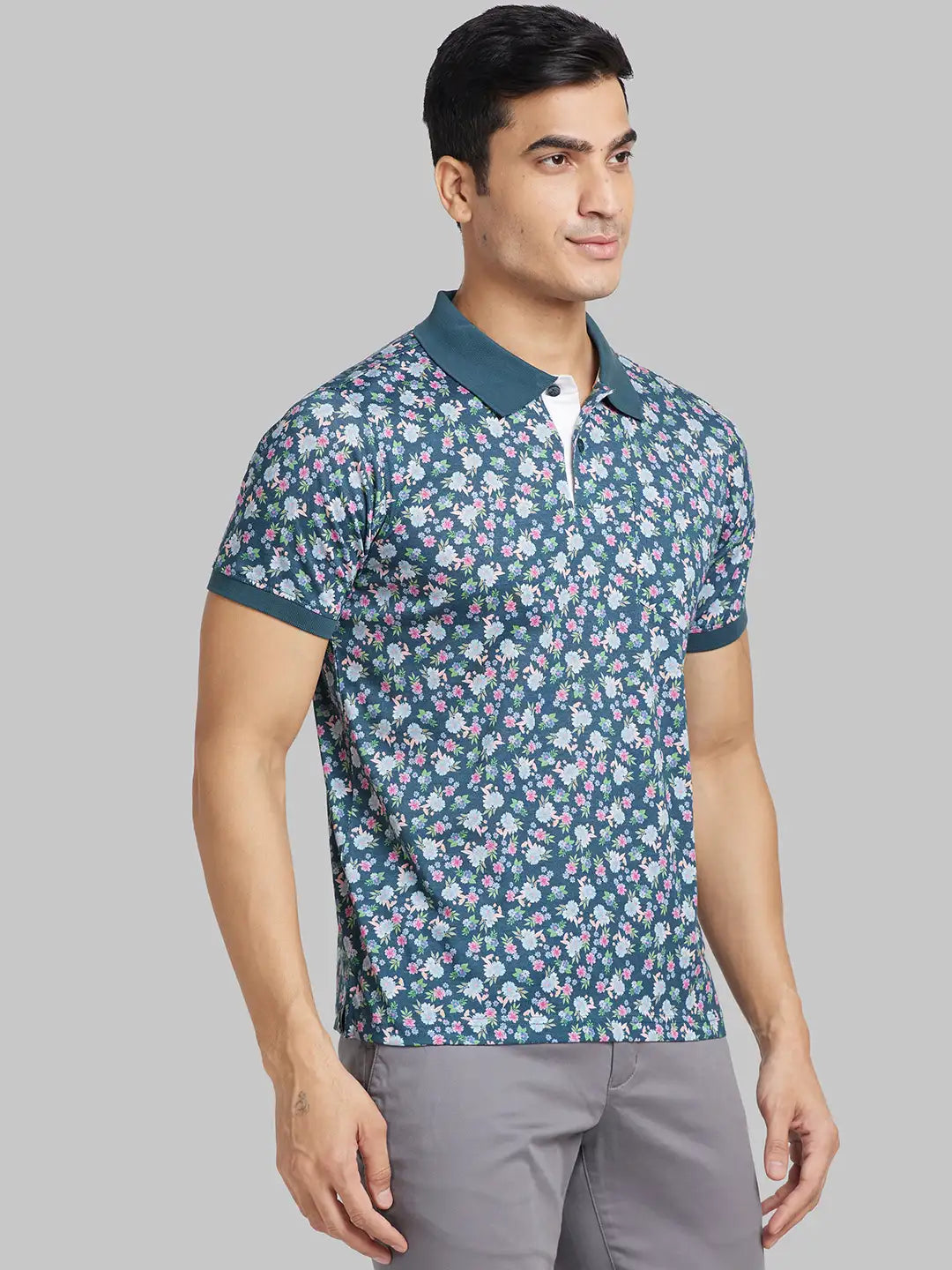 Raymond Men Green Jacquard Contemporary Fit Cotton T-Shirt