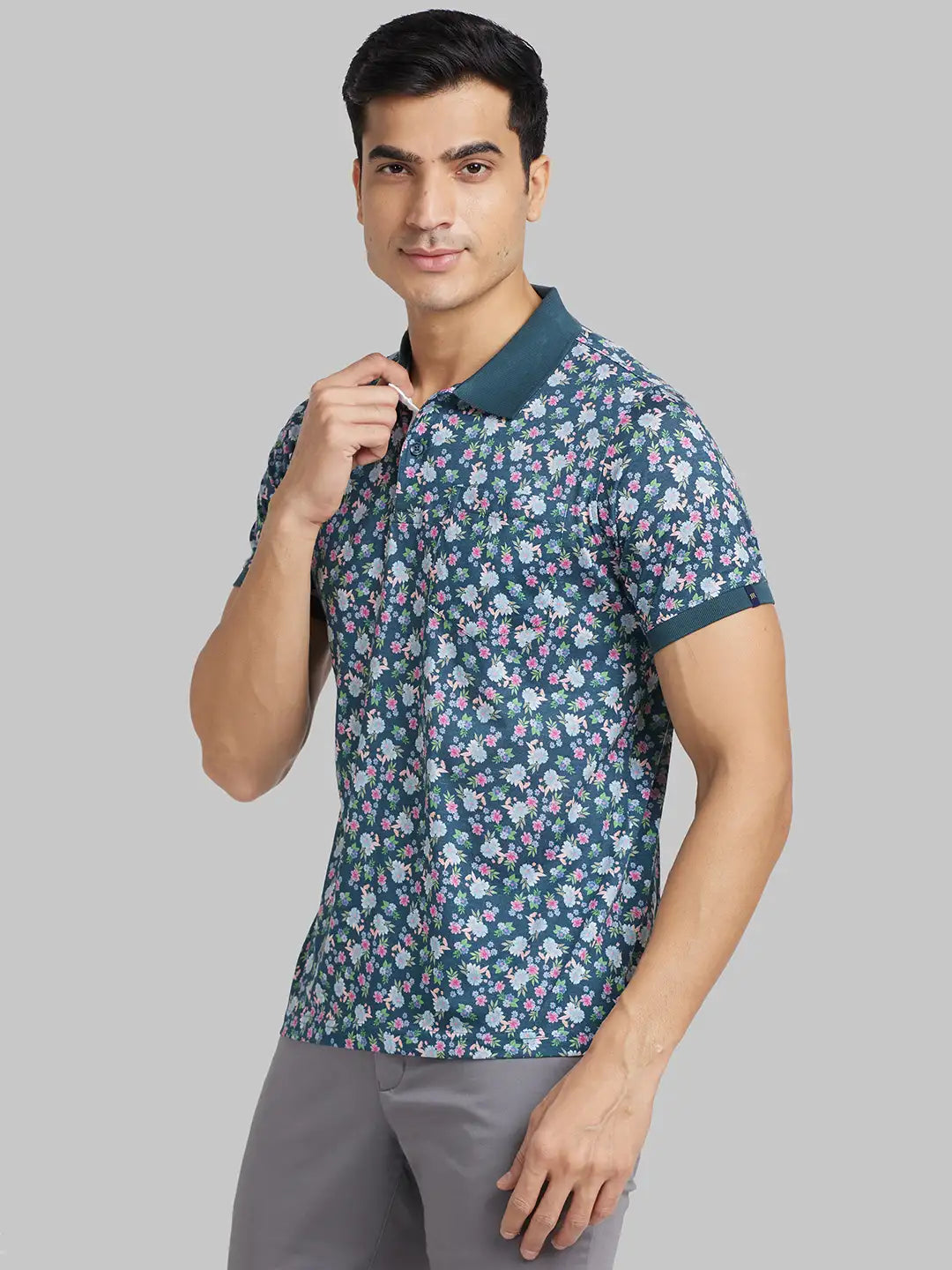 Raymond Men Green Jacquard Contemporary Fit Cotton T-Shirt