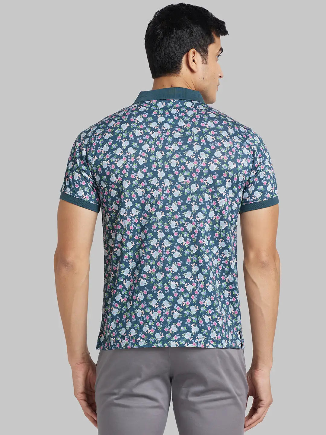 Raymond Men Green Jacquard Contemporary Fit Cotton T-Shirt