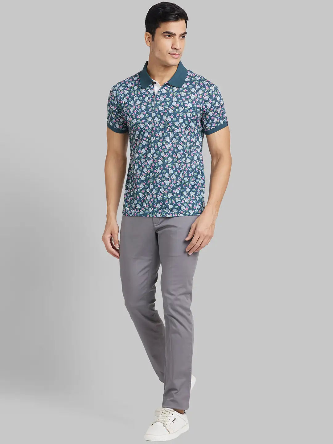 Raymond Men Green Jacquard Contemporary Fit Cotton T-Shirt