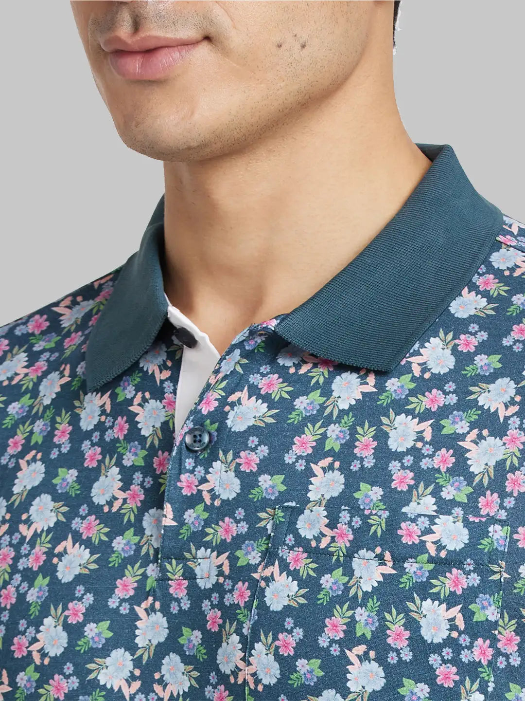 Raymond Men Green Jacquard Contemporary Fit Cotton T-Shirt
