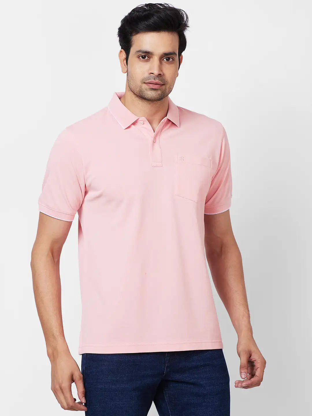 Raymond Contemporary Fit Woven Design Light Blue T-Shirt