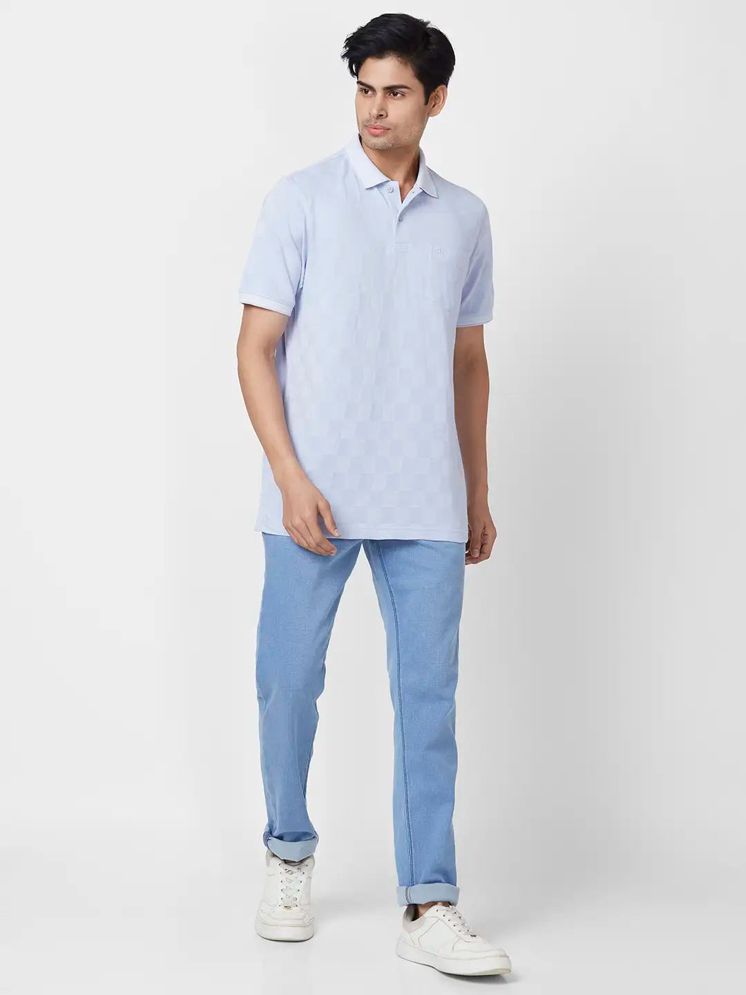 Raymond Contemporary Fit Woven Design Light Red T-Shirt