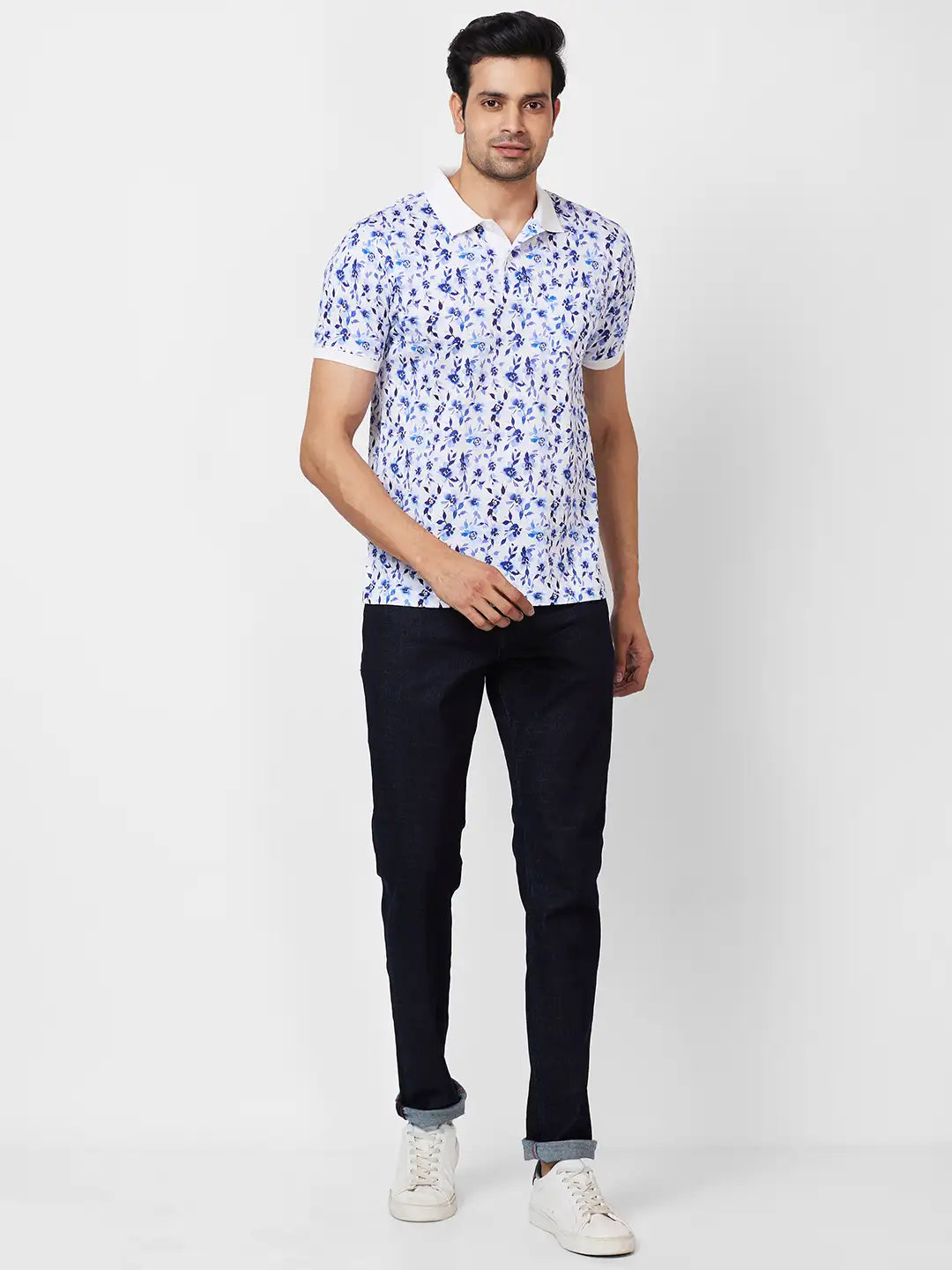Raymond Contemporary Fit Printed Medium Brown T-Shirt