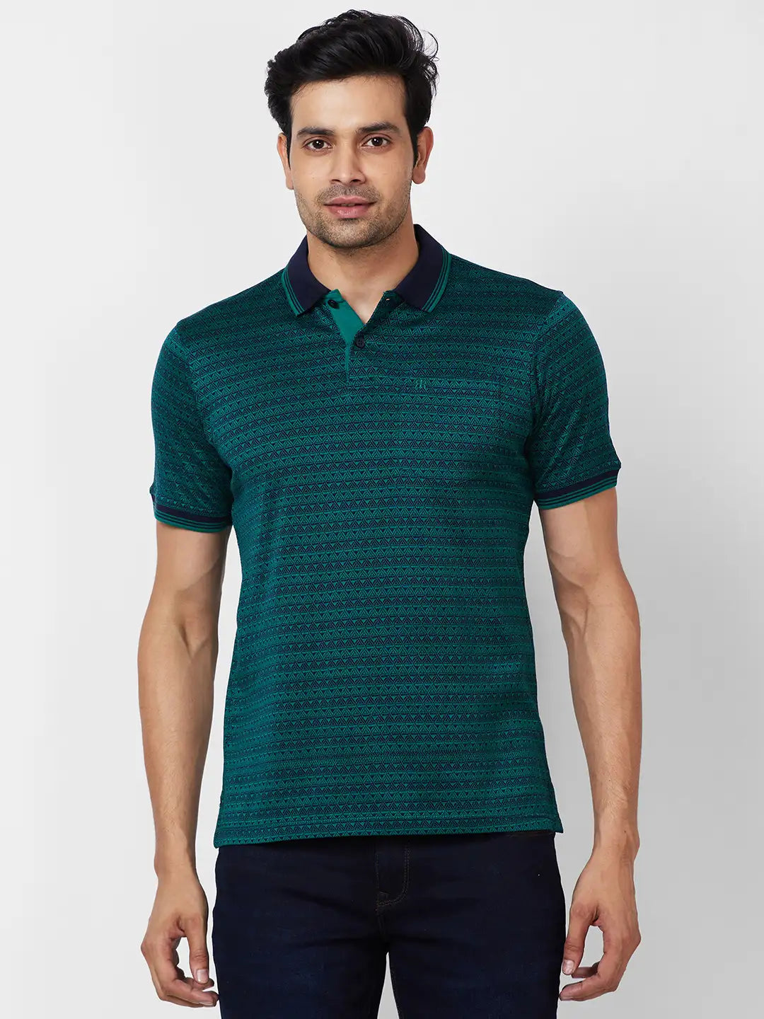 Raymond Contemporary Fit Printed Medium Green T-Shirt