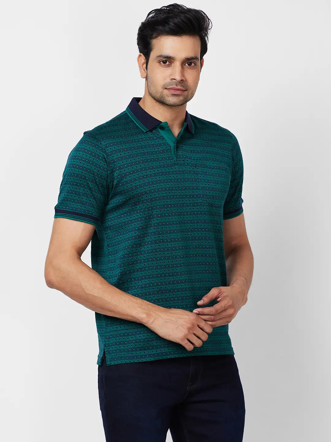 Raymond Contemporary Fit Printed Medium Green T-Shirt