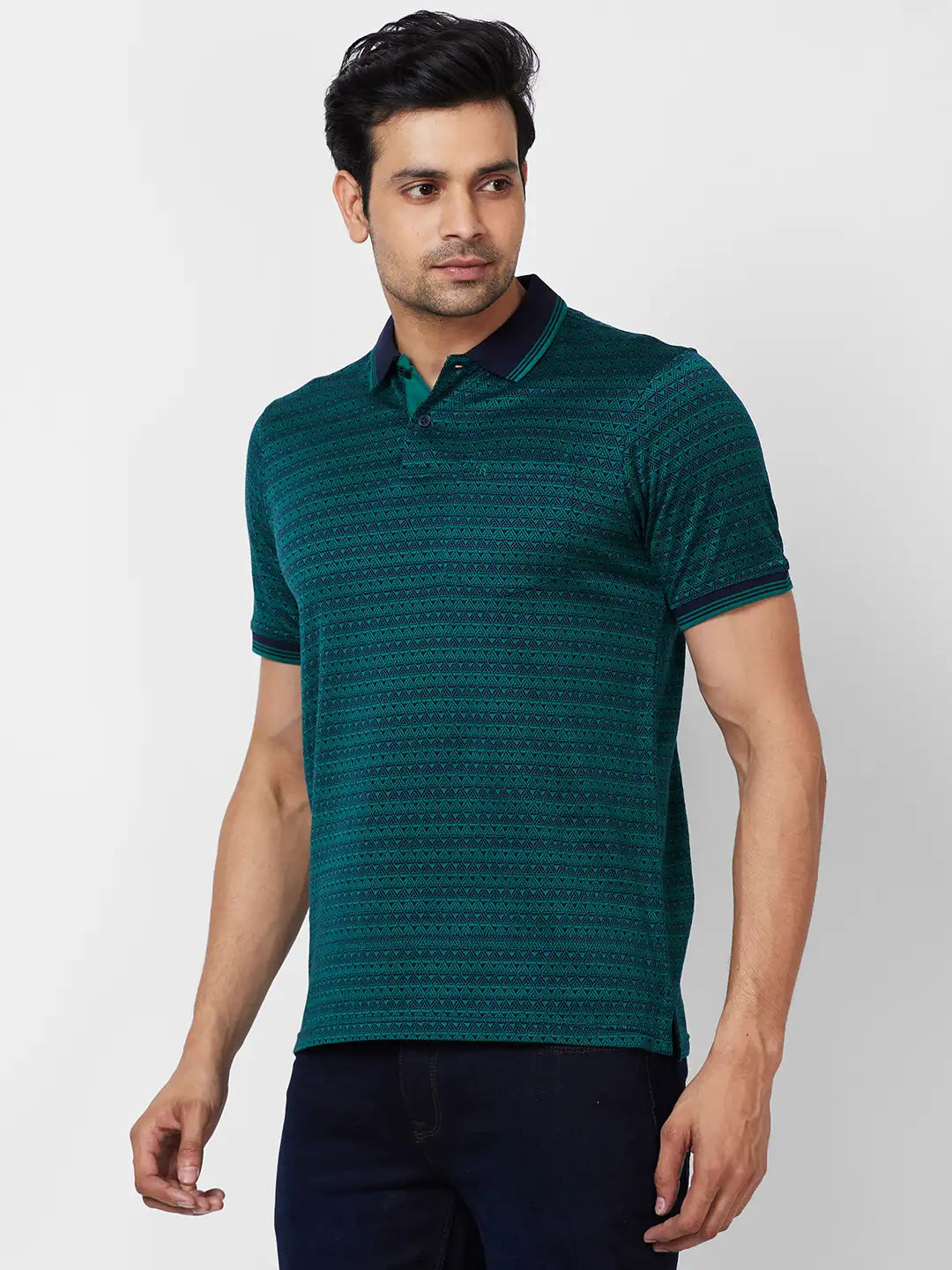 Raymond Contemporary Fit Printed Medium Green T-Shirt