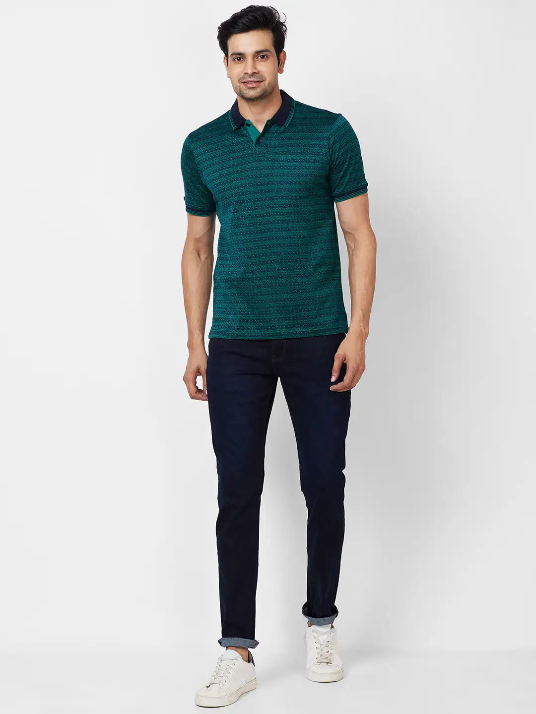 Raymond Contemporary Fit Printed Medium Green T-Shirt