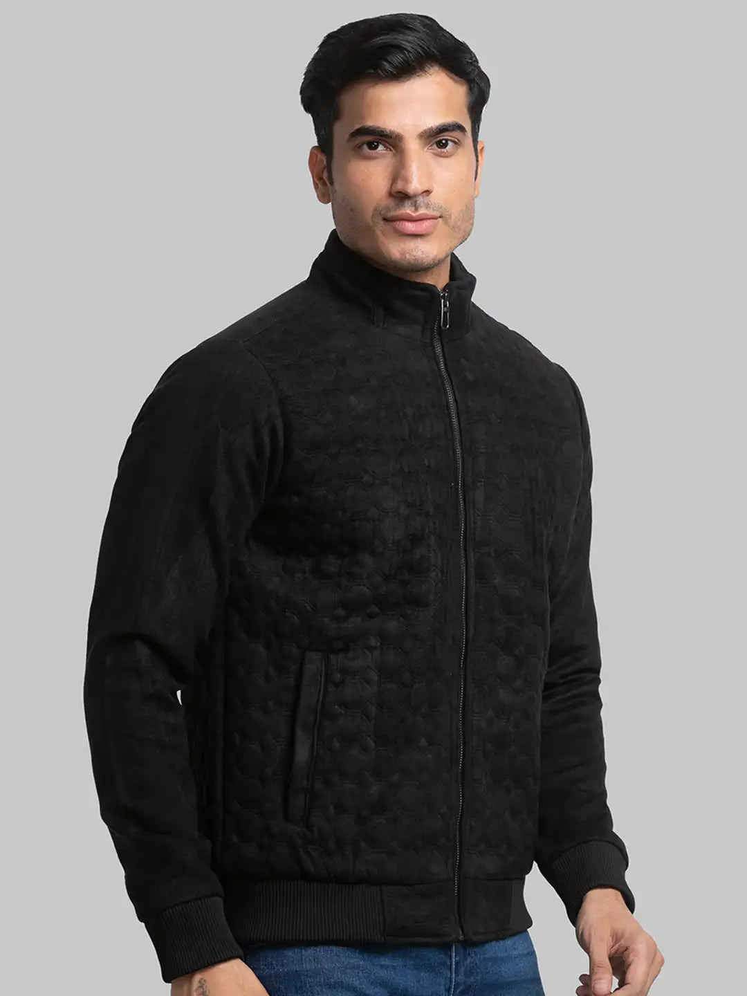 Raymond Men Black Contemporary Fit Polyester Quilted Jacket MyRaymond