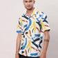 Raymond Men Blue Print Contemporary Fit Cotton Half Sleeve Resort Collar Shirt