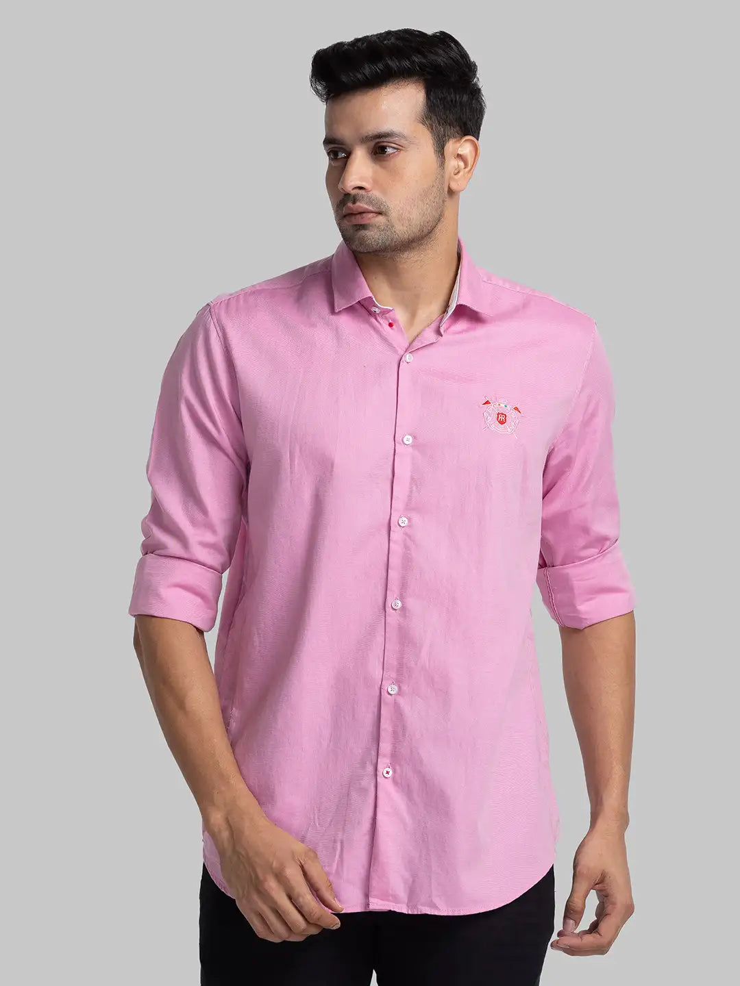 Men Orange Slim Fit Solid Cotton Shirts