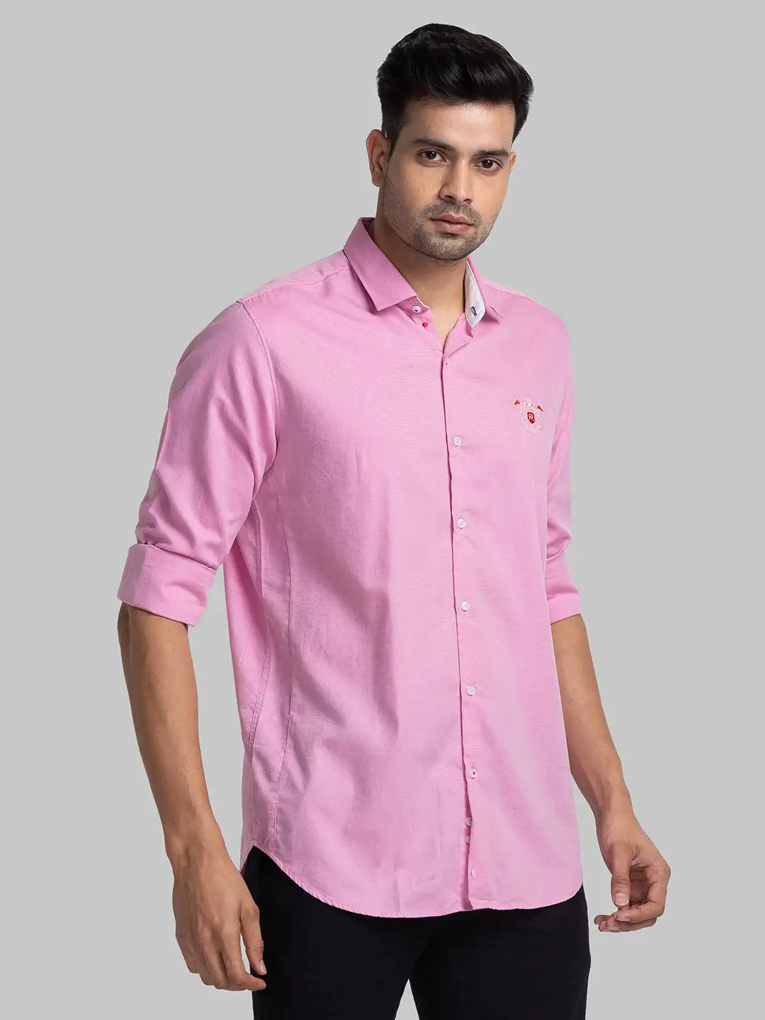 Men Orange Slim Fit Solid Cotton Shirts