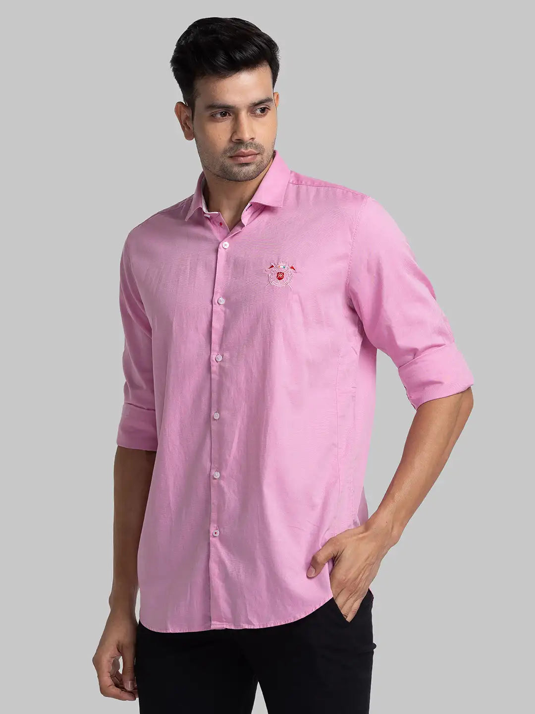 Men Orange Slim Fit Solid Cotton Shirts