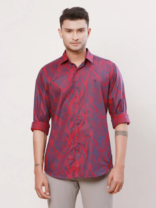 Raymond Men Violet Jacquard Slim Fit Cotton Regular Collar Shirt