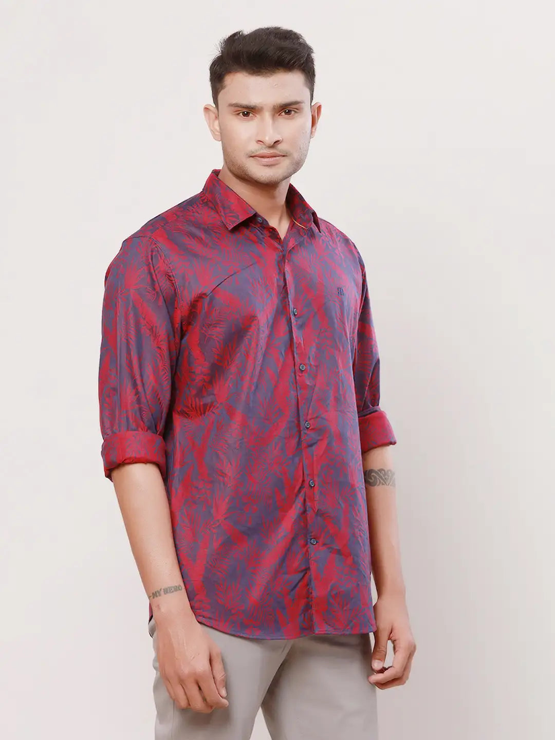 Raymond Men Violet Jacquard Slim Fit Cotton Regular Collar Shirt