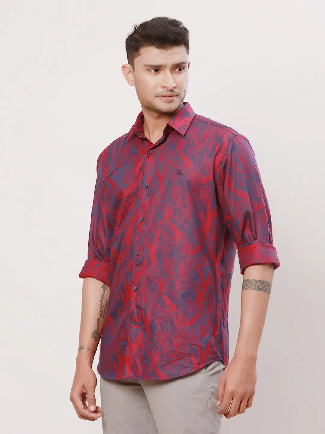 Raymond Men Violet Jacquard Slim Fit Cotton Regular Collar Shirt